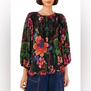 NWT Farm Rio Blooming Garden Black Blouse M